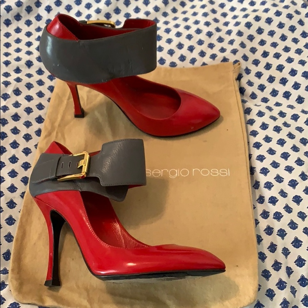 Sergio Rossi patent red and grey heels